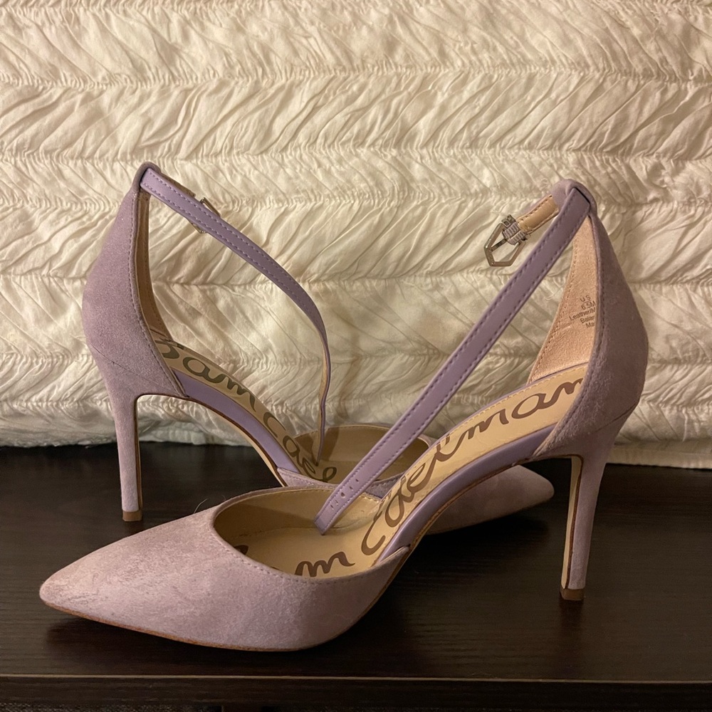 Purple suede Sam Edelman ankle strap heels